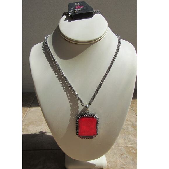 Paparazzi Red Amulet Opera Length Gothic Necklace & Earring Set - Picture 1 of 5